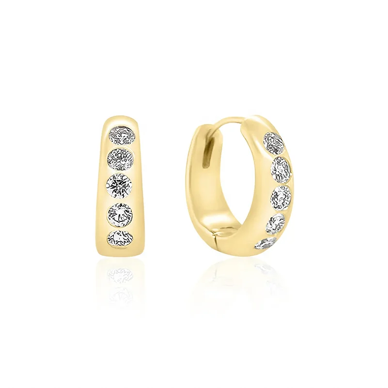 LOZRUNVE 925 Sterling Silver 14k 18k Gold Women Jewelry Accessories Fashion Bezel Diamond Huggie Hoop Earring