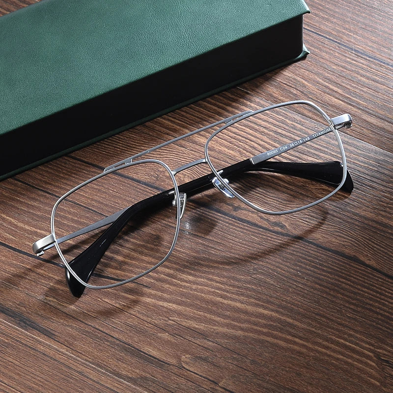2026 New Titanium Sunglasses Fashion Men's and Women's Glasses Large Frame Pilot Gold Square Double Beam Eyeglasses Frame