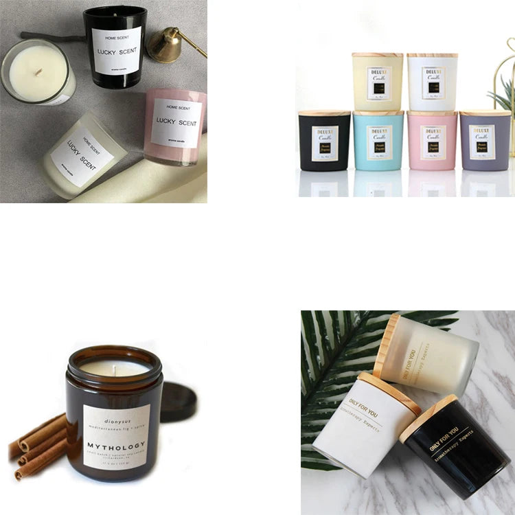 Eco Friendly Private Label Frosted White Amber Black Empty Unique Luxury Glass Candle Containers Jars With Lids