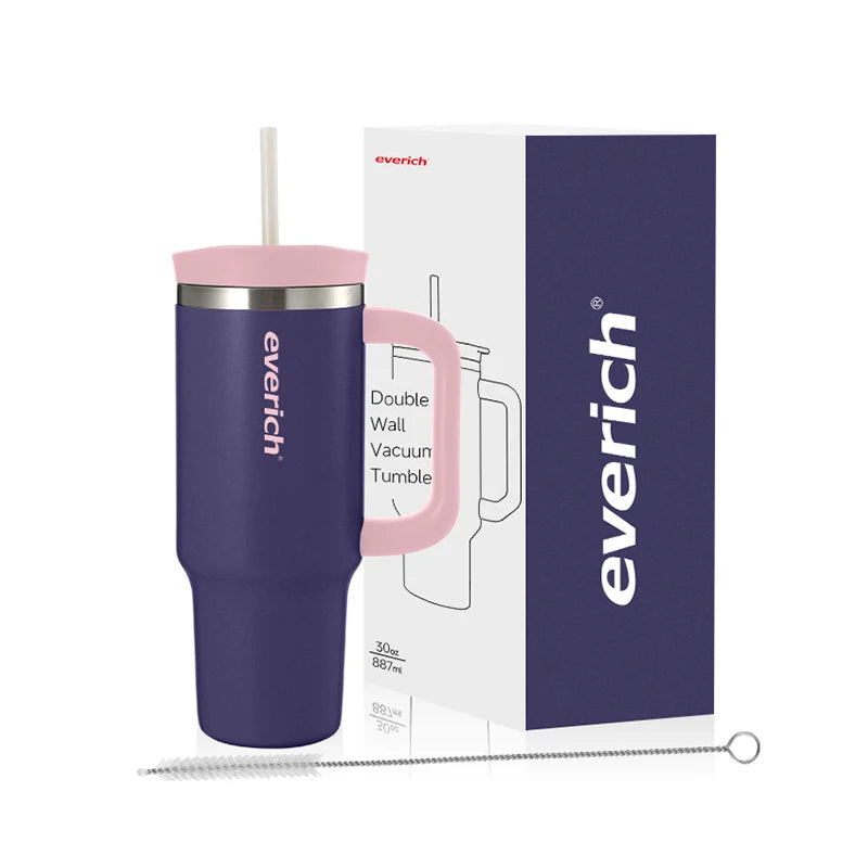 Everich 2025 New Style 40oz Insulated Stainless Steel Tumbler With Handle and Straw