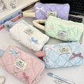 Quilted Plaid Women Makeup Bag Cute Bow Portable Tote Ladies Cosmetic Bags Girls Student Pencil Case Small Storage Pouch Purse