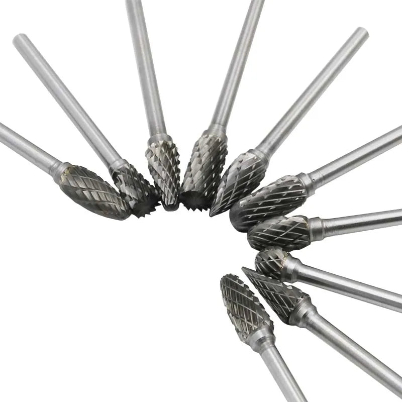 10pcs 3mm Shank Tungsten Carbide Milling Cutter Rotary Burr Double Cut Rotary Tools Electric Grinding Rotary Files