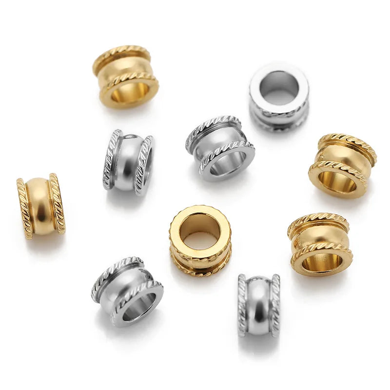 Ins Vacuum Plating Mala Men Neck Cylindrical Bead Gold Plated Shine Polished Stainless Steel Spacer Jewelry Findings
