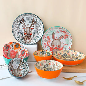 Creative Ceramic Rice Animal Forest Soup Lovely Breakfast Restaurant Home Bowl Plate Cartoon Tableware Set