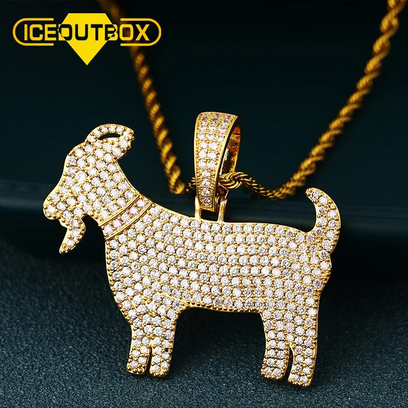 Fashion Hip Hop Jewelry Gold Plated Brass AAAAA CZ Diamond Iced Out Hiphop Sheep Charm Pendants Necklace for Men