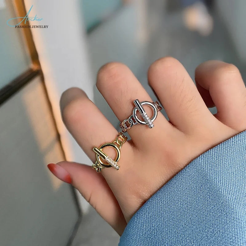 European and American Fashion Zircon Hollow Chain Opening Adjustable Women's Simple Shape Ring
