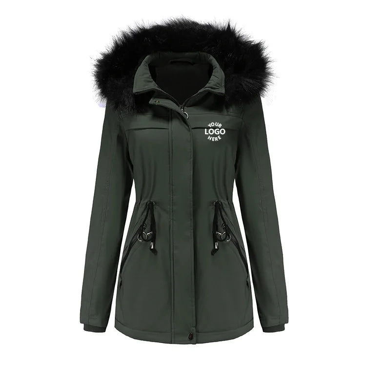 Custom Design Breathable Windproof Long Hooded Fleece Polyester Women's Winter Parkas