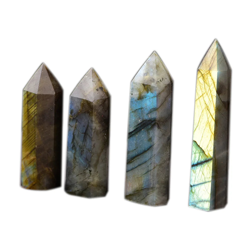 Labradorite Hexagon Wand 6 Faceted Single Point Natural Healing Crystal for Home Decoration Feng Shui Love Stone
