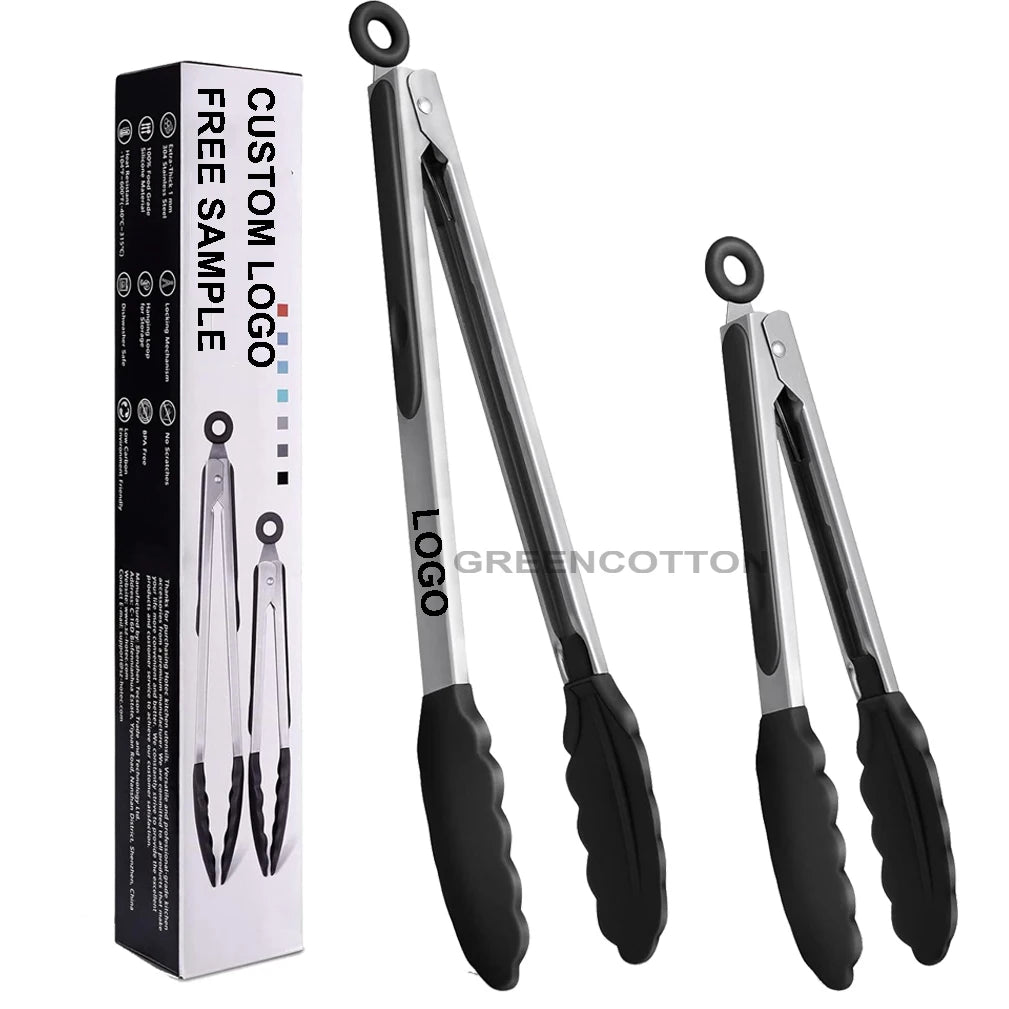 Custom Logo Kitchen Food Tongs Stainless Steel Kitchen Clamps Silicone Kitchen Tongs Food Tongs