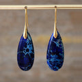 Royal Blue Natural Stone Sea Sedient Jasper Woman Chunky Teardrop Women Huggie Earrings Gem Stone Jewellery