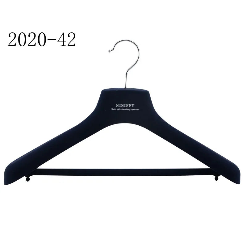 Garment Display Flocking Hanger Flexible Chrome Silver Hook Black Plastic 16.5 Inch Clothing Injection Carton Box PS Apparels Yy