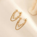 Modern 18k Gold Plated Stainless Steel Double Chain Dangle Earrings Danty Non Tarnish Stud Earrings for Women