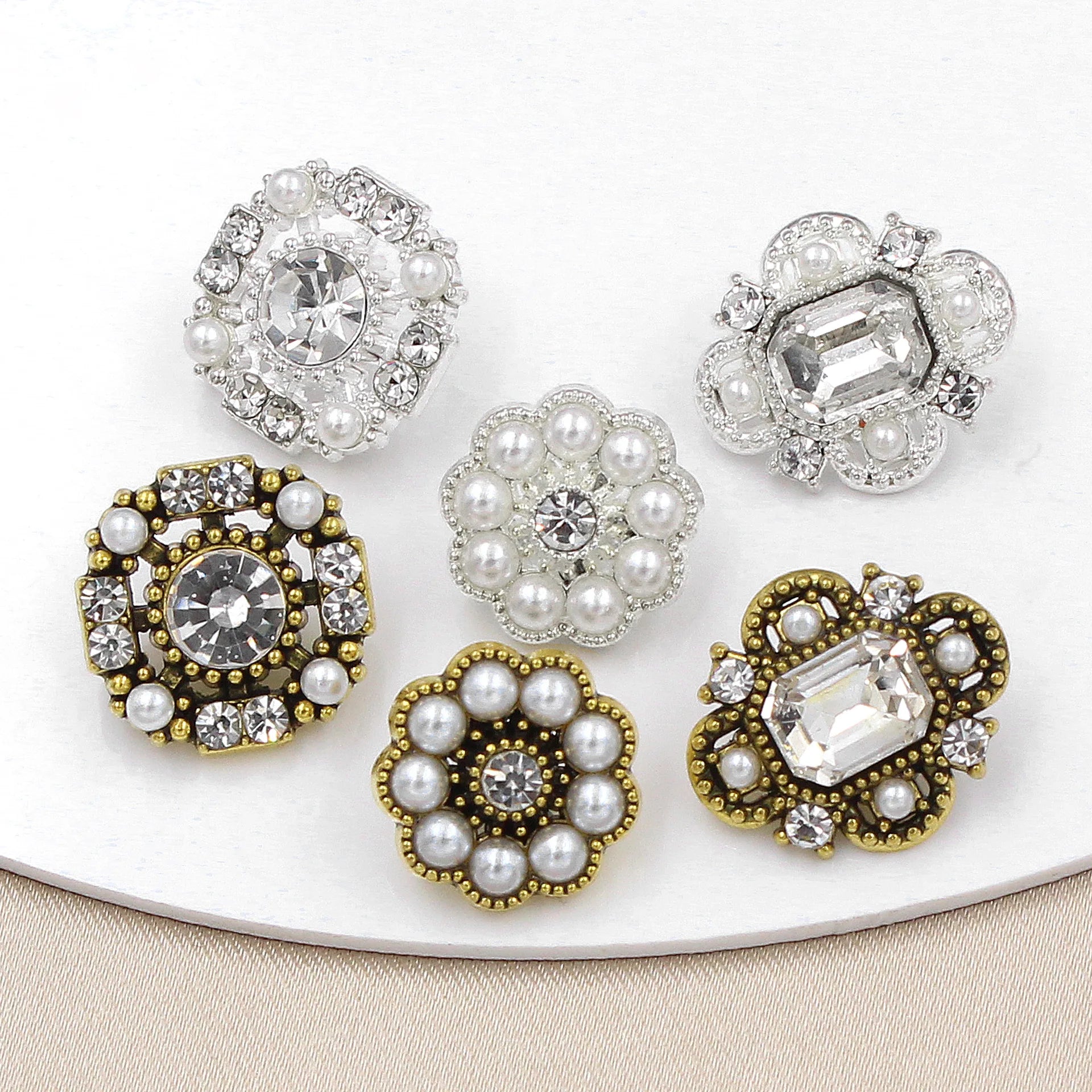 RB021 Vintage Metal Crystal Flower Shape Rhinestone Button Charms Accessories Diy Jewelry Making