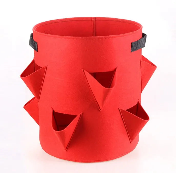 8 Sides Planting Pockets Fabric Grow Felt Bag Heavy Duty Re-usable Strawberry Tomato and Vegetable Grow Bag with Handle