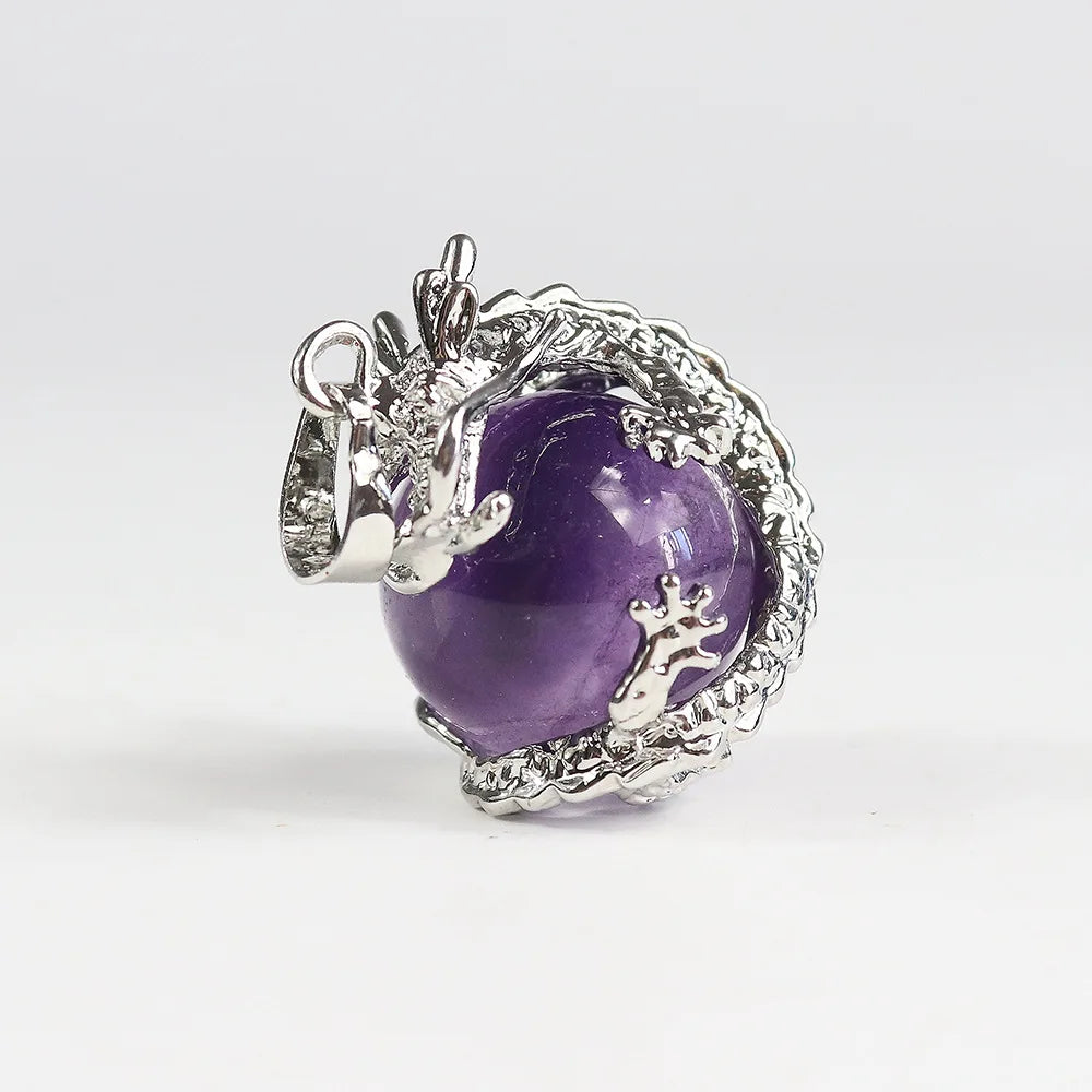 Amethyst Necklace Pendant Silver Dragon Purple Natural Crystal Healing Gemstone  Crystal Birthday Gift for Women