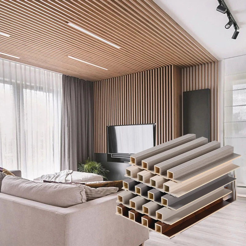 Waterproof PVC WPC Wall Panels Wood Texture Design for Living Room Decor Wood Plastic Composite Flute WPC Wall Panels Decoration