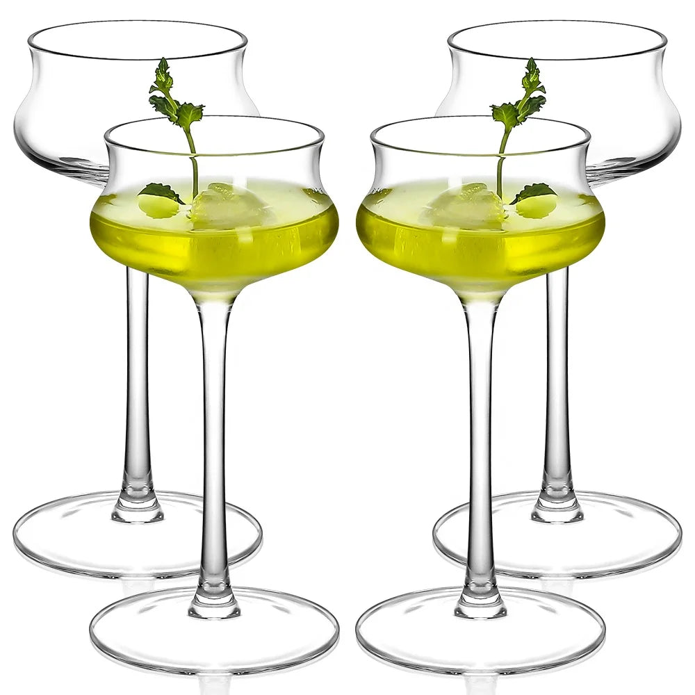 Fashioned Long Stem Martini Glass Cup Clear Curved Cocktail Goblet Crystal Glass Margarita Glasses