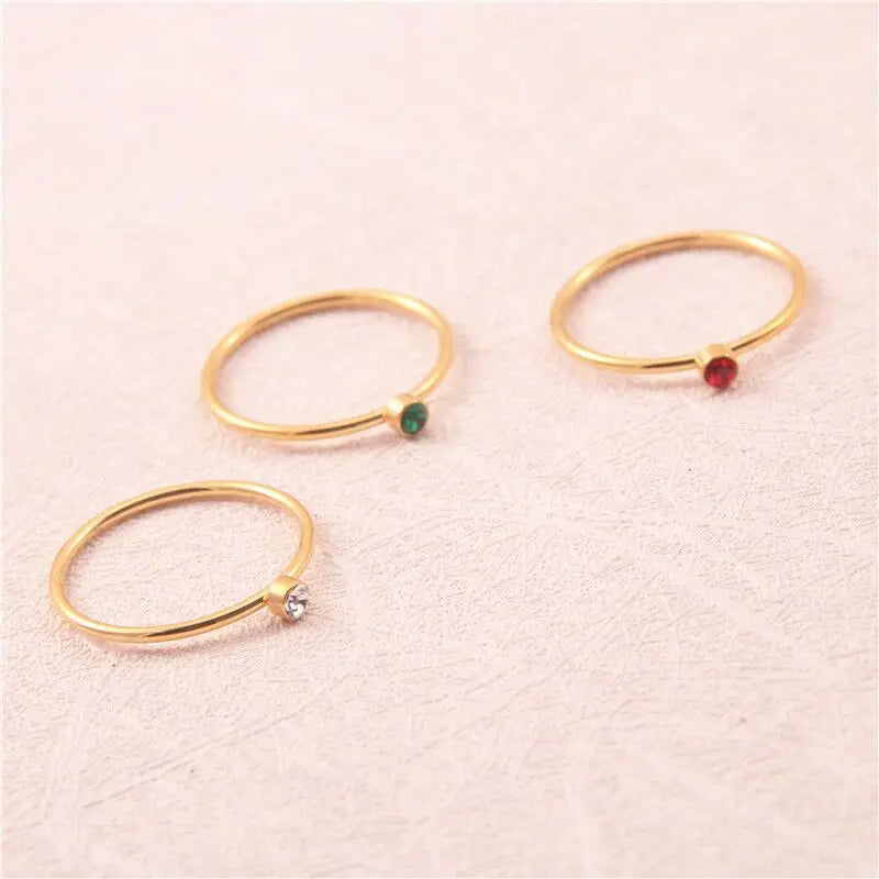 Wholesale 18K Rose Gold Plated Stainless Steel Diamond Ring Fine Jewelry 1mm Thin Silver Gold Ring