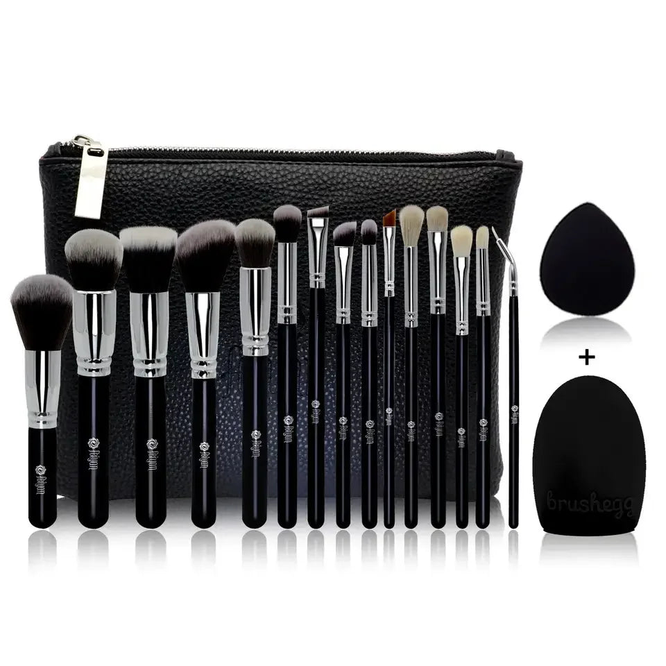 Best 15pcs 42pcs Black Foundation Concealer Powder Fan Brush Set Custom Makeup Brushes with Private Label Wholesale Bag