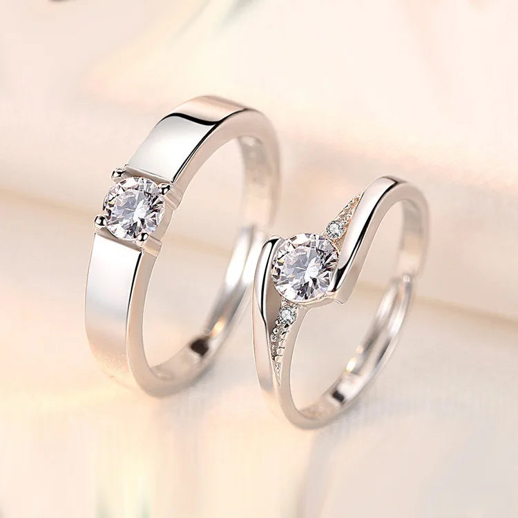 2025 Hot Sale Adjustable Simulated Diamond Ring  Fall in Love Zircon Wedding Rings Set