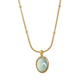 RisingMoon Coller 18K Gold Plated Women Jewelry Oval Ellipse  Aquamarine Natural Jade Stone Pendant Blue Sapphire Necklace