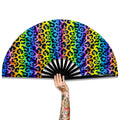 Custom Printed 33CM Large Reflective Bamboo Fabric Folding Clack Hand Fan As Rave Party Accessories