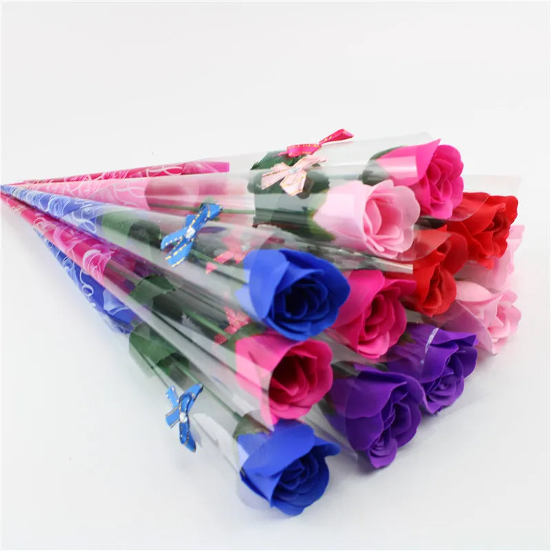 Creative Single Stem Artificial Rose With Plastic Packaging Soap Made Flowers Valentine's Day Gift Birthday Party Decoration