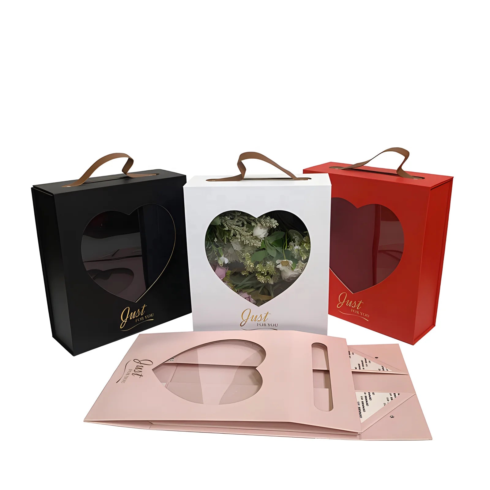 Stock (custom Accepted) Rectangular Portable Folding Box Heart-shaped PVC Window Flower Gift Box Square Flower Box With Handle