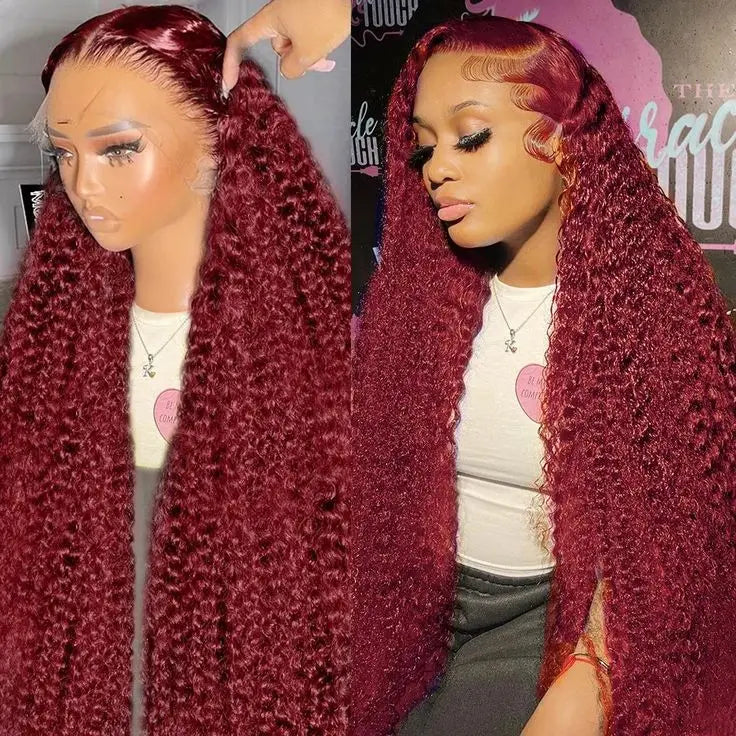 Customized 13*4 Transparent Lace 100% Brazilian Human Remy Hair 12A Human Lace Frontal Wigs 99j Color Deep Wave Lace Wigs