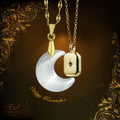 Ramadan Decor Jewelry Couple Necklace with Gold Plated Stainless Steel Chain and Moon Shaped Crystal Stone and Square Pendant