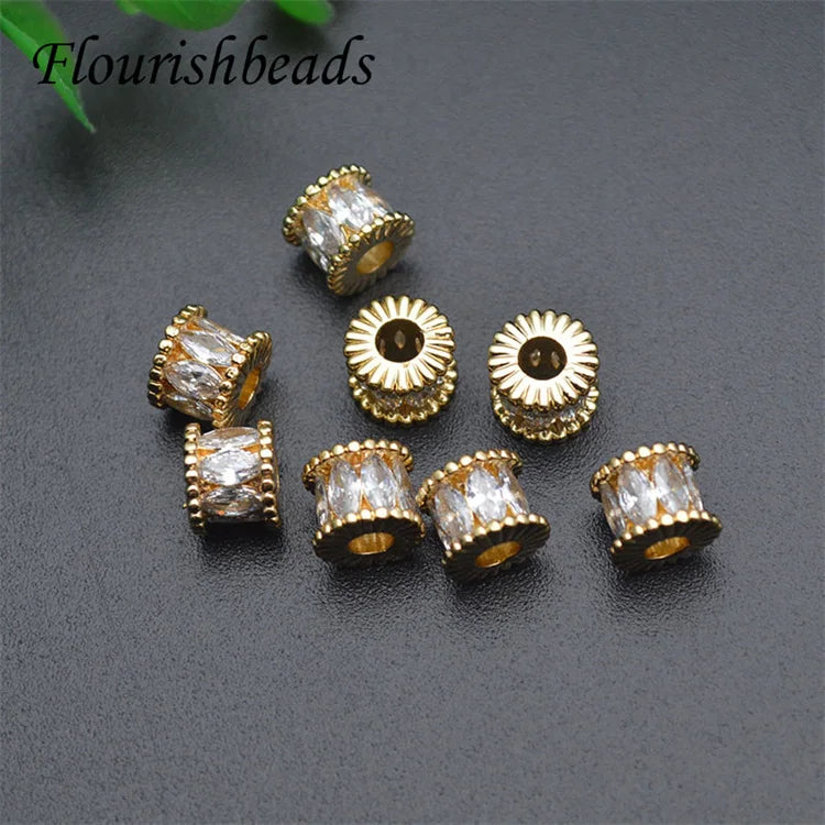 Wholesale Anti Fading 18K Gold Plated CZ Pave Tube Spacer Beads for DIY Woman Jewelry Necklace Bracelet Making