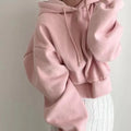 Women's Autumn Winter Vintage Short Fleece Hoodies Hooded Sweatshirts Loose Pullovers Tops 2023