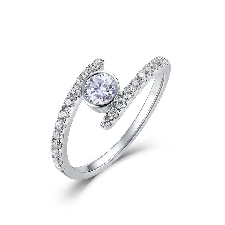 S925 Sterling Silver D Color VVS1 Moissanite Open Twist Bezel Set Ring for Women