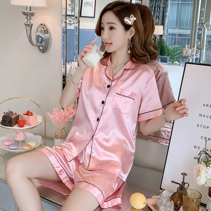 Custom Sleep Wear Dresses Night Cami Top and Shorts Pajama Set Satin Custom Satin Silk Pajamas 2 Pieces Set