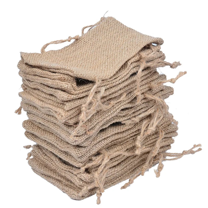 Multi Sizes Natural Bulk Jute Drawstring Honey Bags Burlap Sacks for Party Gift Seeds