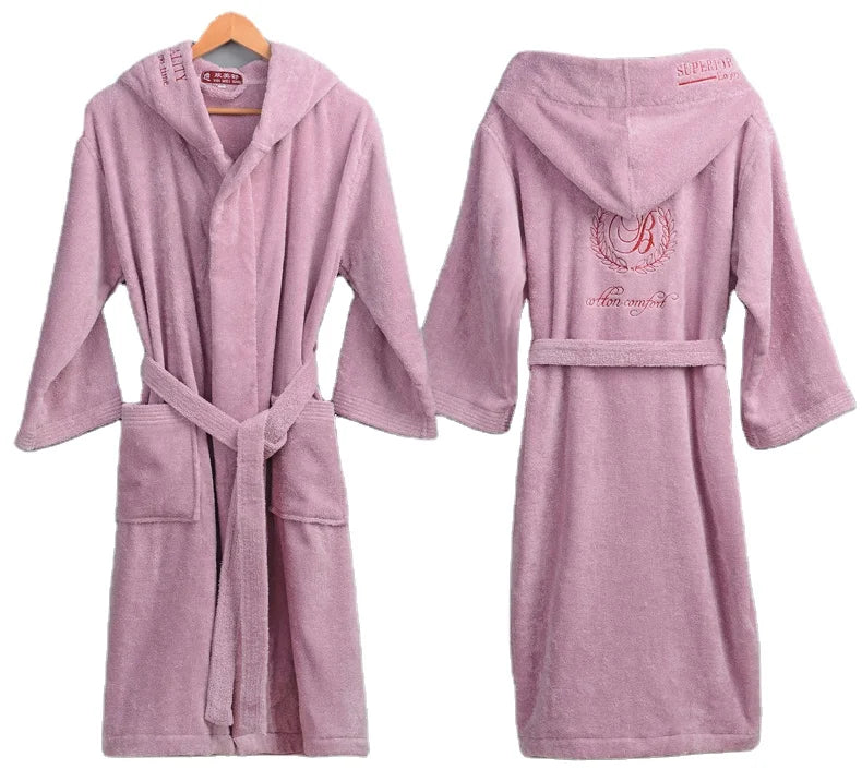 Hotel Bathrobe Classic Winter Robe Gender Hooded 100% Cotton Towel Long Bathrobe Hotel Supplies