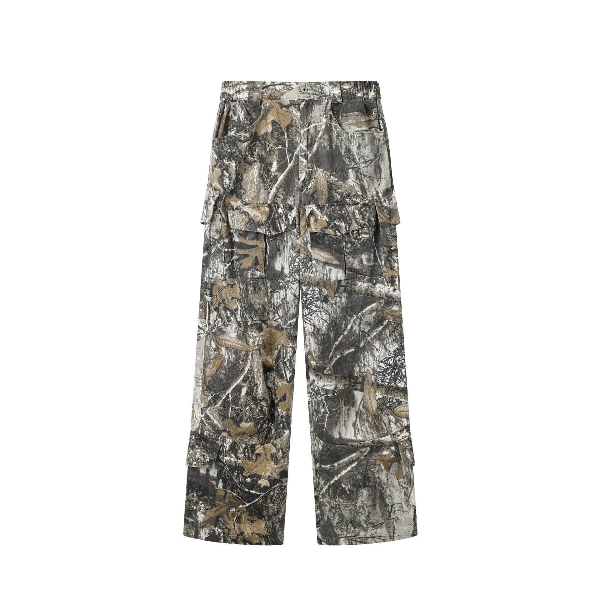 American Style Old Washed Branch Camouflage Pants Wide Leg Loose Straight Multi-Pocket Work Pants Men's Fashionable Pants
