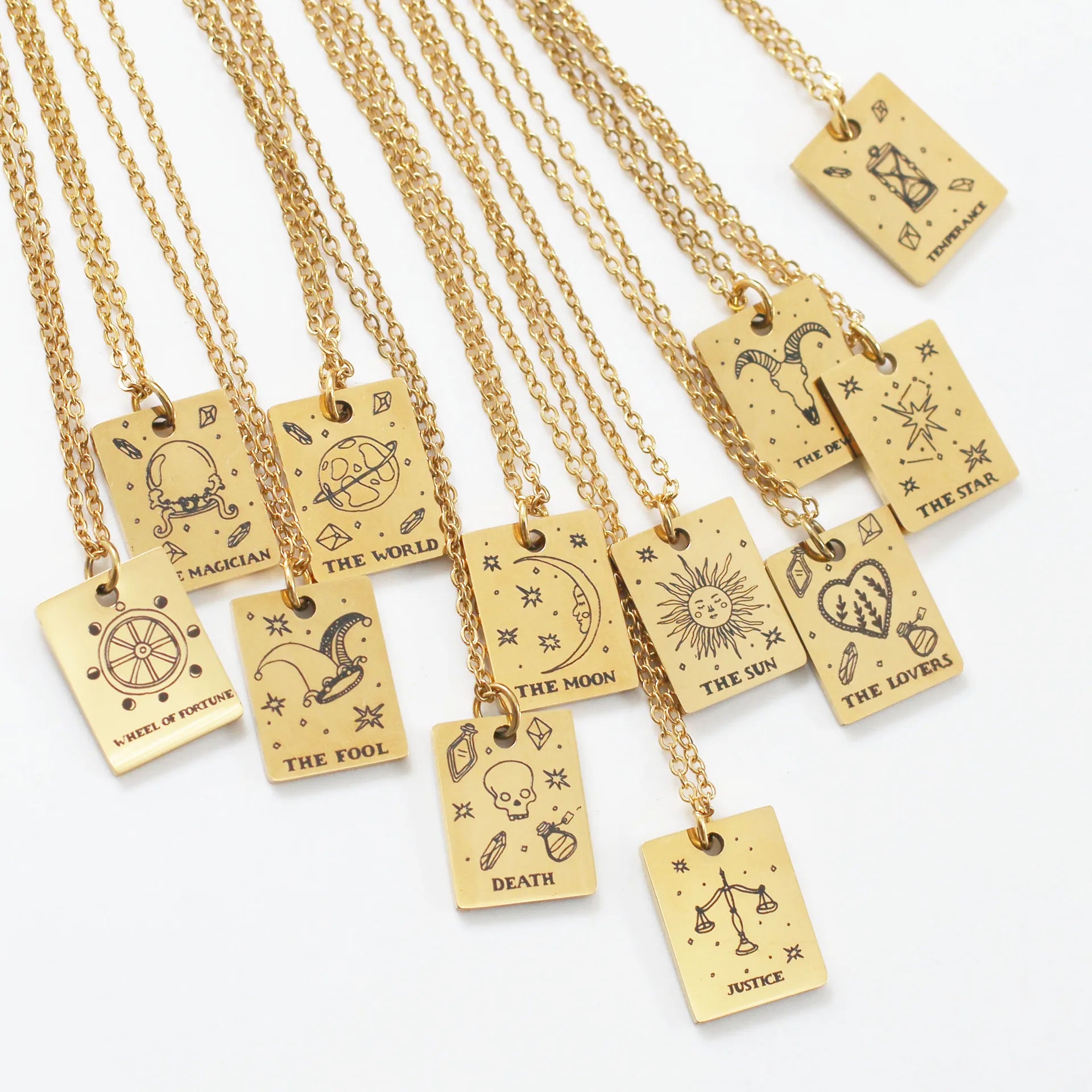Fashion Hot Sale Gold Plated Women Star Moon Sun 12 Zodiac Necklace Stainless Steel Square Tarot Card Necklace