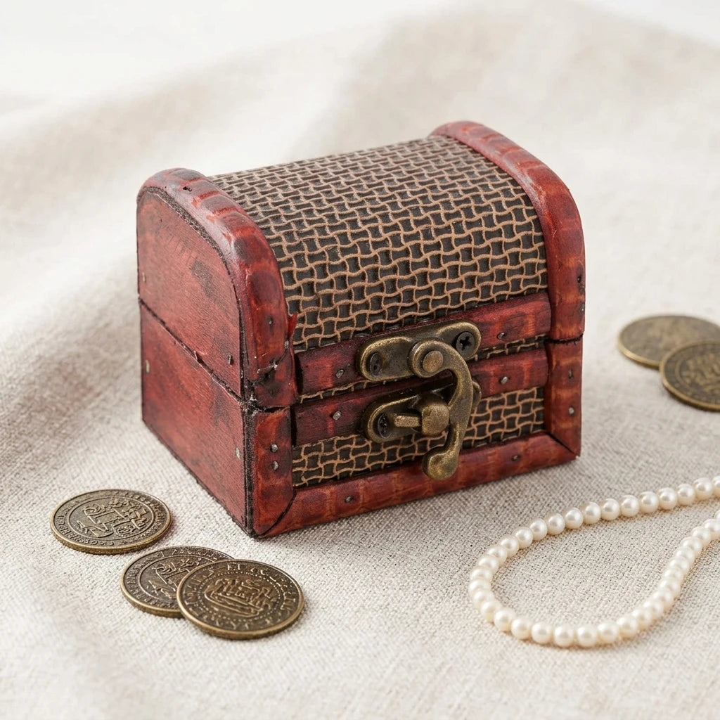 Vintage Antique Wooden Trinket Storage Box 17x10x9cm Square Reusable Bronze Wire Polished Finish Jewelry Organization Recyclable
