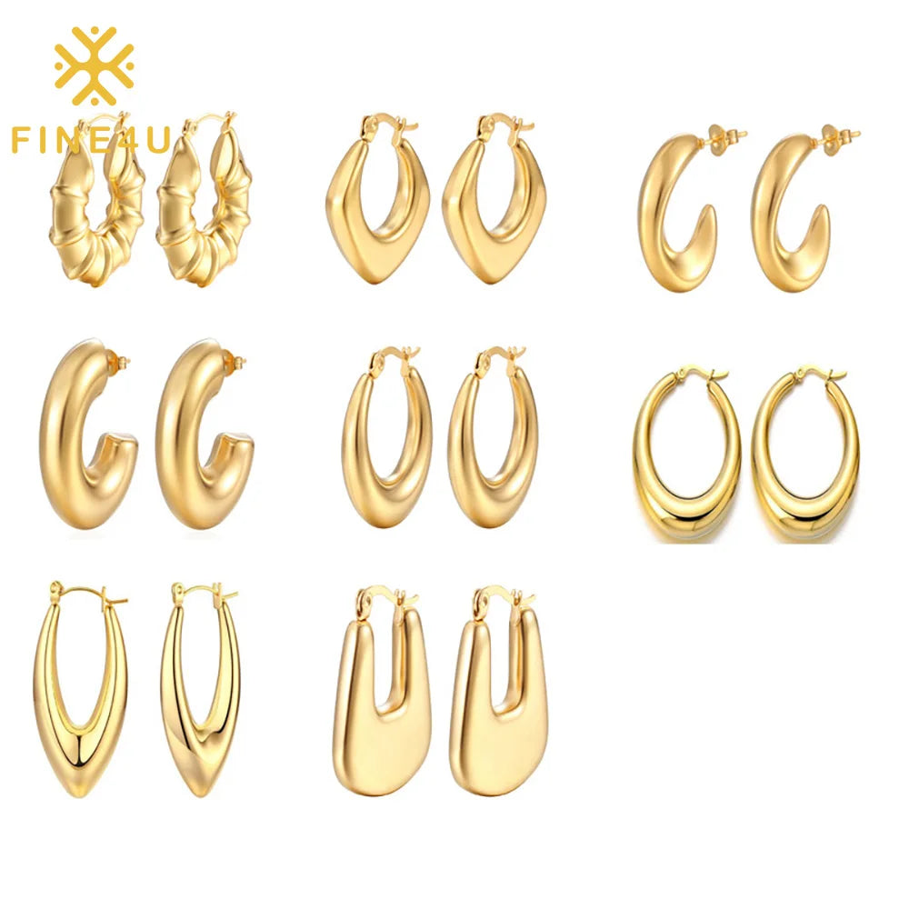High Quality Tarnish Free Women Fashion Hypoallergenic Chunky Jewelry Stainless Steel 18K Gold Plated Hoop Earring