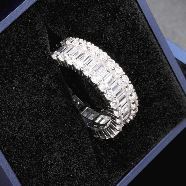 Custom High Quality Cubic Zirconia Band Rings Women Silver Jewelry Unique Design Tennis Baguette Ring
