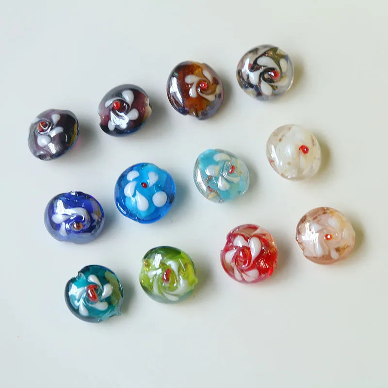 Personality 1.5*1.5cm Colorful Dot Flower Straight Hole Glass Beads Irregular Round Beaded for Diy Keychain Jewelry Accessories