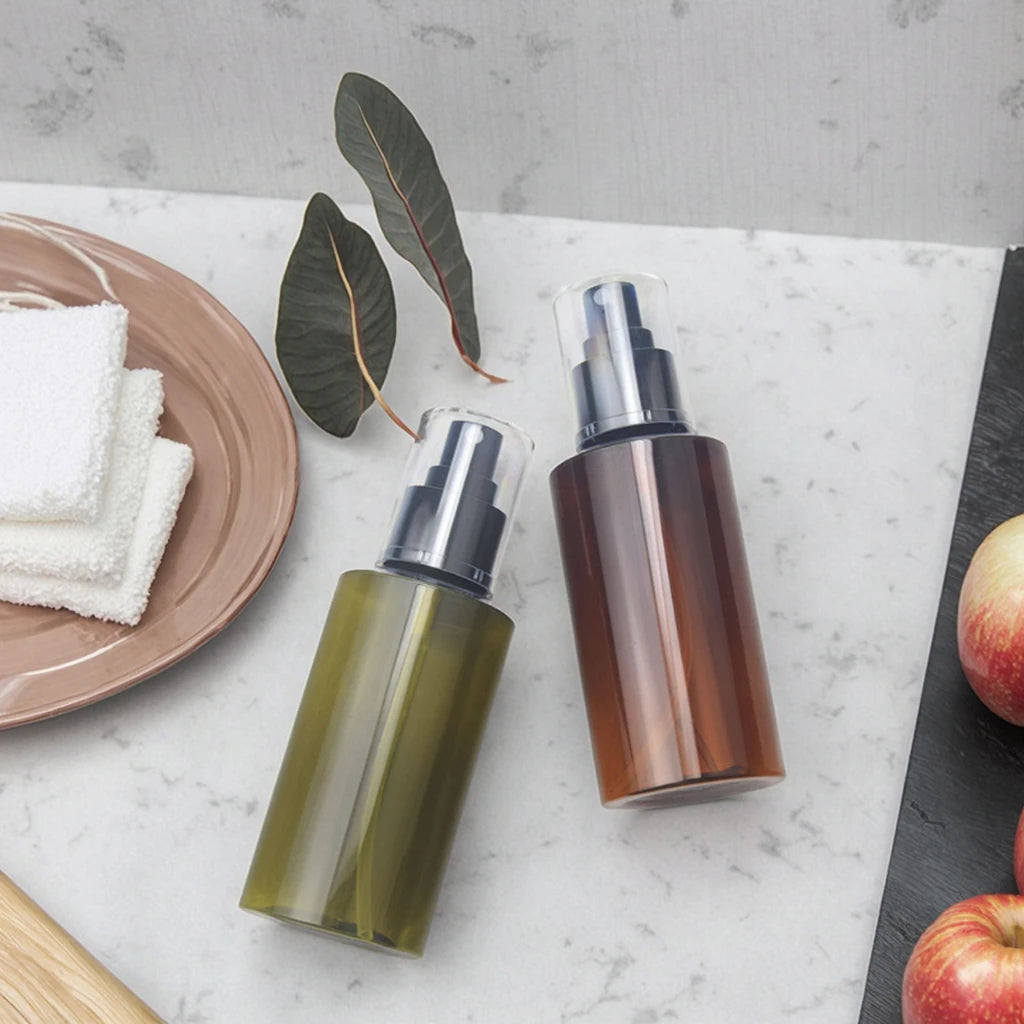 Round Shape Amber Green Plastic Spray Bottles 200ml Bulk Cosmetic Skincare Lotion Pet Bottles Spray