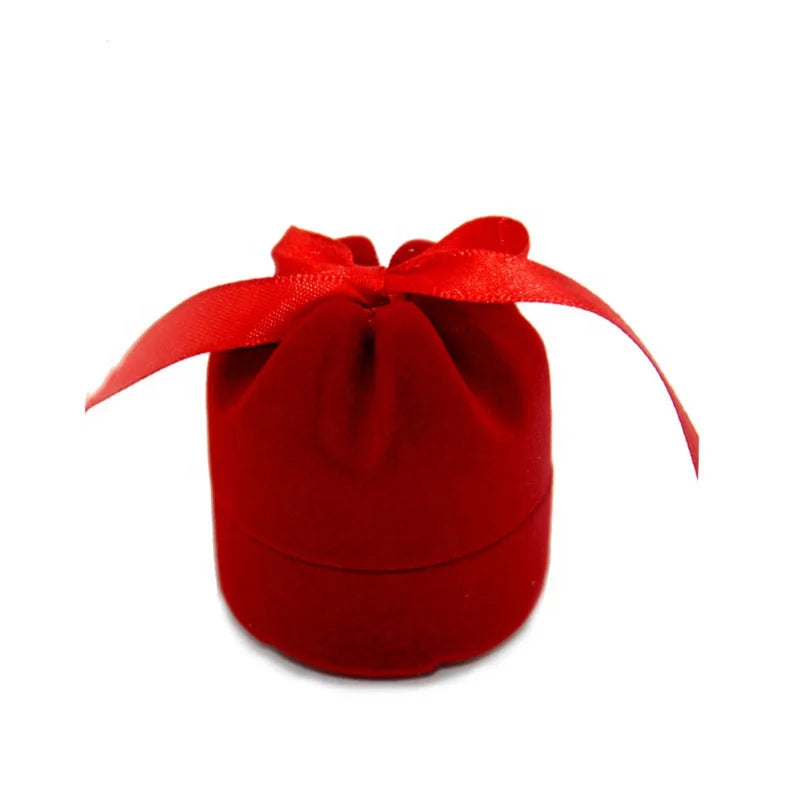 Cute Cylindrical Canvas Bag Style Custom-made Colorful Velvet Jewelry Ring Gift Box Jewelry Gift Box