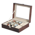 Wholesale Protective Large-Capacity Transparent Glass Display Crocodile Pattern PU Leather 10-Slot Lock Watch Storage Box