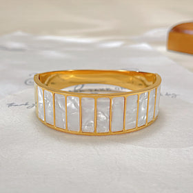 Hypoallergenic Stainless Steel Gold Plated Bracelet Chunky Rectangle Shell Bracelet Bangle for Women Pulseras Y Brazaletes