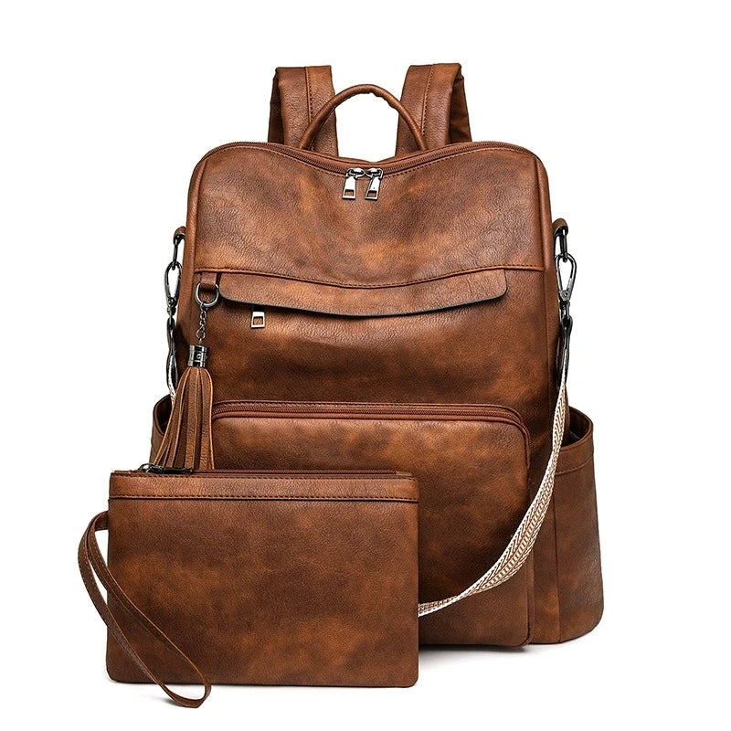 SG0612 NEW 2025 Unusual Women's PU Leather Backpacks for Laptops 15.6 Inches Large Capacity Multi Compartments Leather Backpack