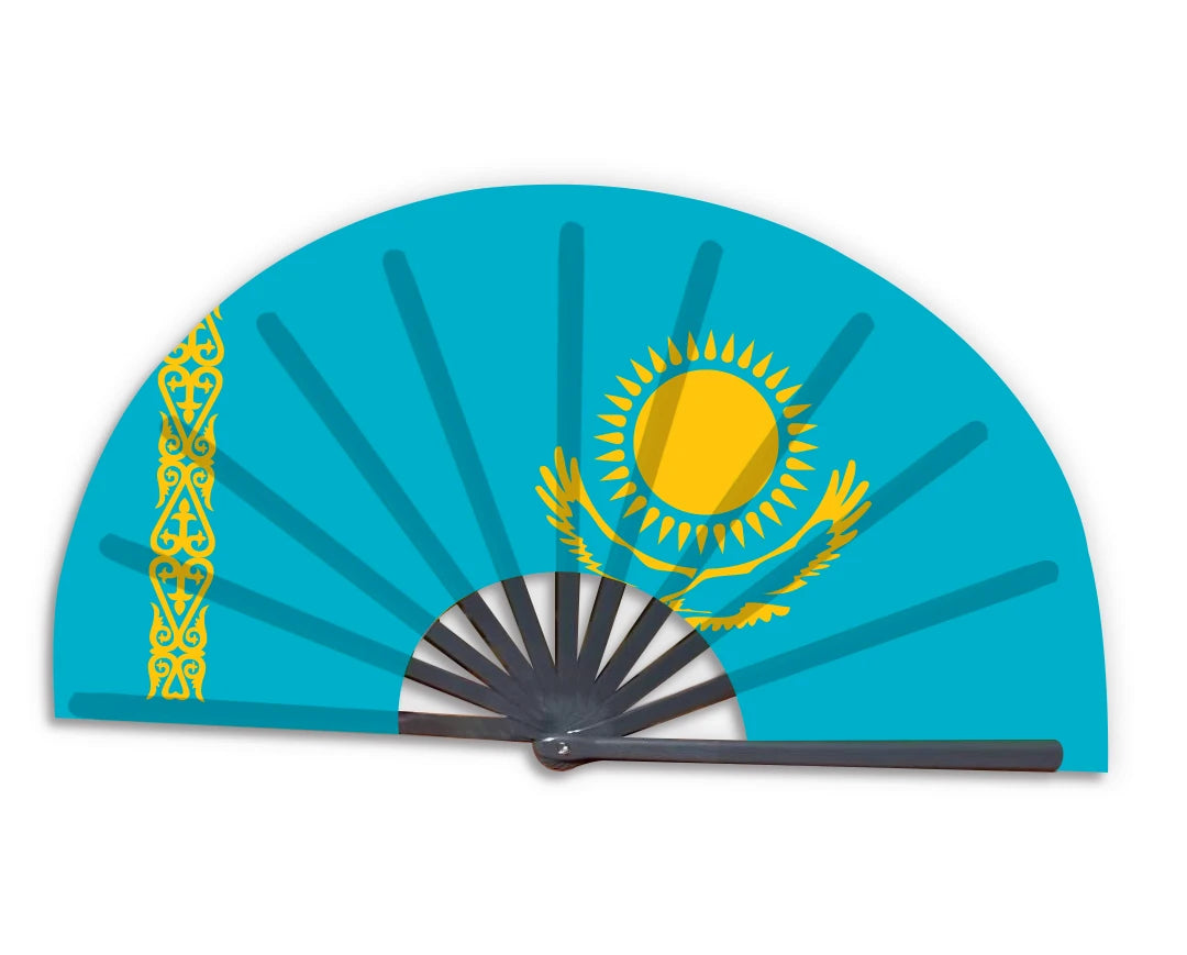 New Product Customized National Country Flag Kazakhstan Folding Bamboo Hand Held Fan