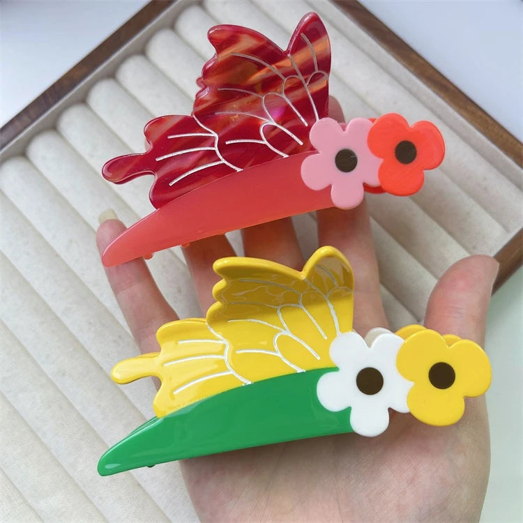 FLOWER 10.3cm Advanced and Cute Bee Claw Clip Unique and Creative Flower Acetic Acid Shark Clip Hair Card