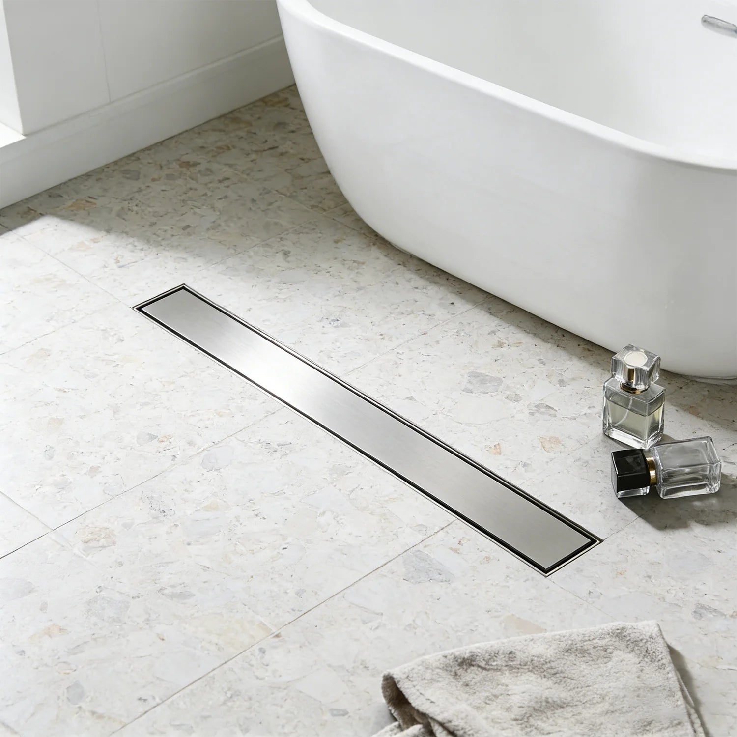 High Quality 60x8 CM 304 Stainless Steel Floor Drain Brushed Steel Anti Odor Shower Drain Bathroom Tile Insert Floor Drain